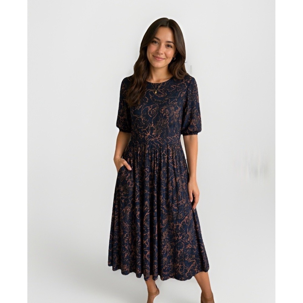Peruvian Connection short-sleeve midi XL dress Pima Cotton Floral art print